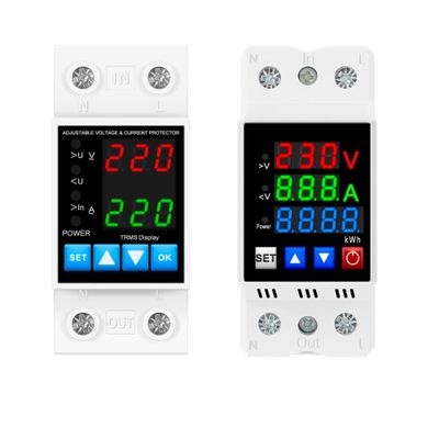 40A 63A 230V Din Rail Adjustable Over Voltage and Under Voltage Protective Device Protector Relay with Over Current Protection(63A V-A-KWh)