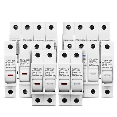 1P 2P 3P 4P 1100V 3-32A DC Fuse Holder 10 * 38mm High Voltage PV TOPV-32X Base Photovoltaic System Protection Protector gPV(3P with LED)