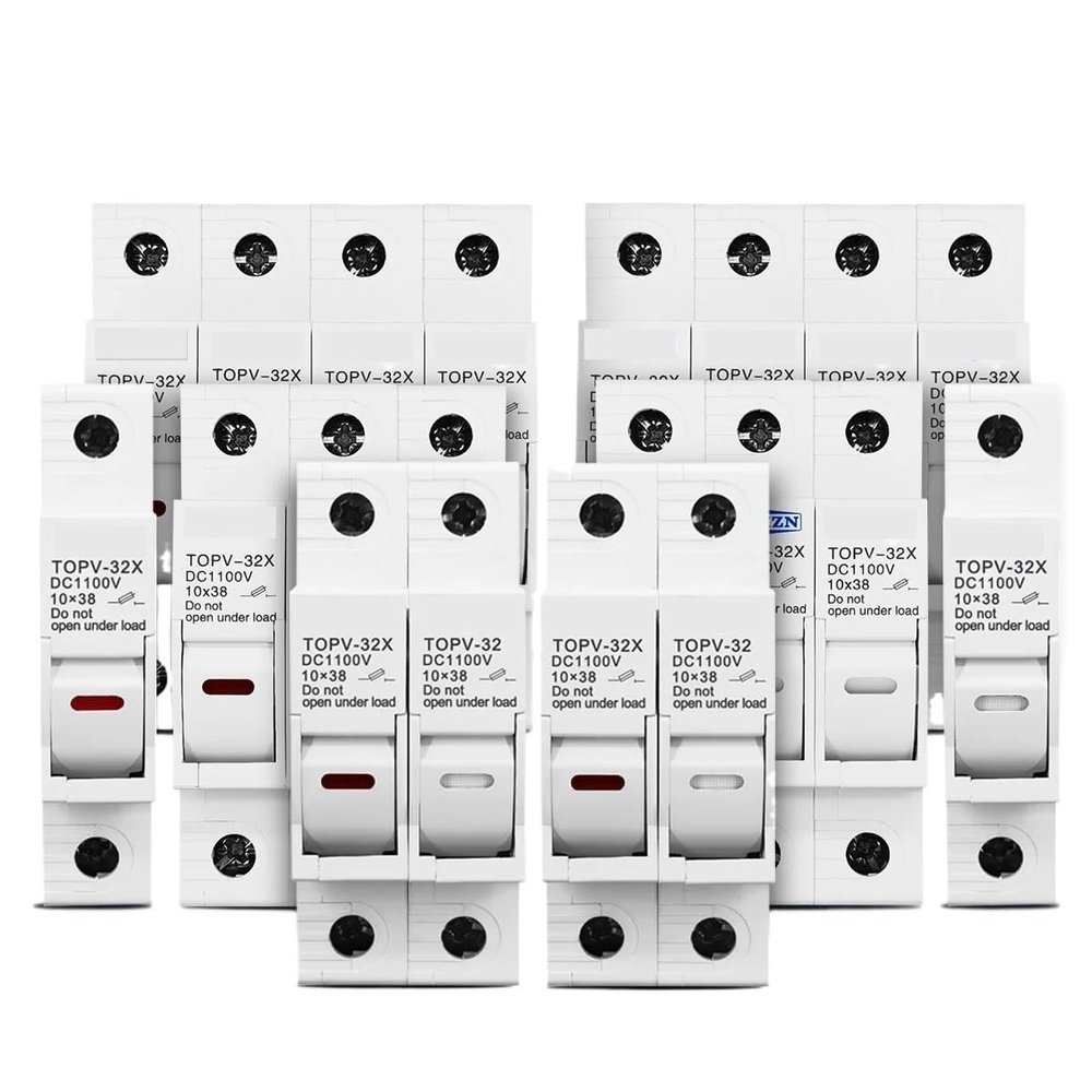 1P 2P 3P 4P 1100V 3-32A DC Fuse Holder 10 * 38mm High Voltage PV TOPV-32X Base Photovoltaic System Protection Protector gPV(3P with LED)