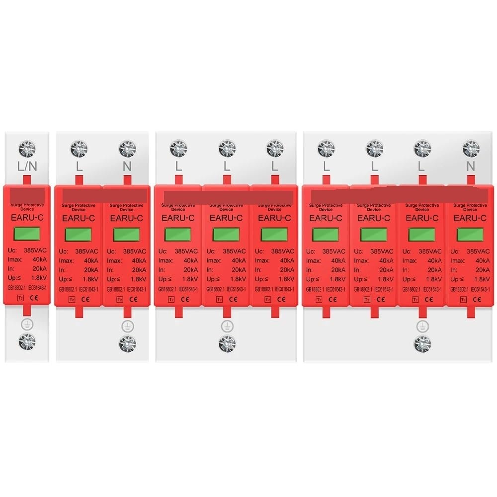 AC 385V SPD 1P 2P 3P 4P 20KA 30KA 40KA 60KA House Lightning Surge Protector Protective Solar PV Low-Voltage Arrester Device(3P,AC385V 20-40KA)