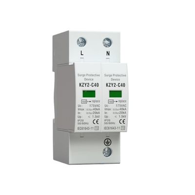 1P 2P AC 120V 175V 20KA-40KA Lightning Protector Surge Protective Device SPD with PE House Safety Electricity Protector(2P 120V)