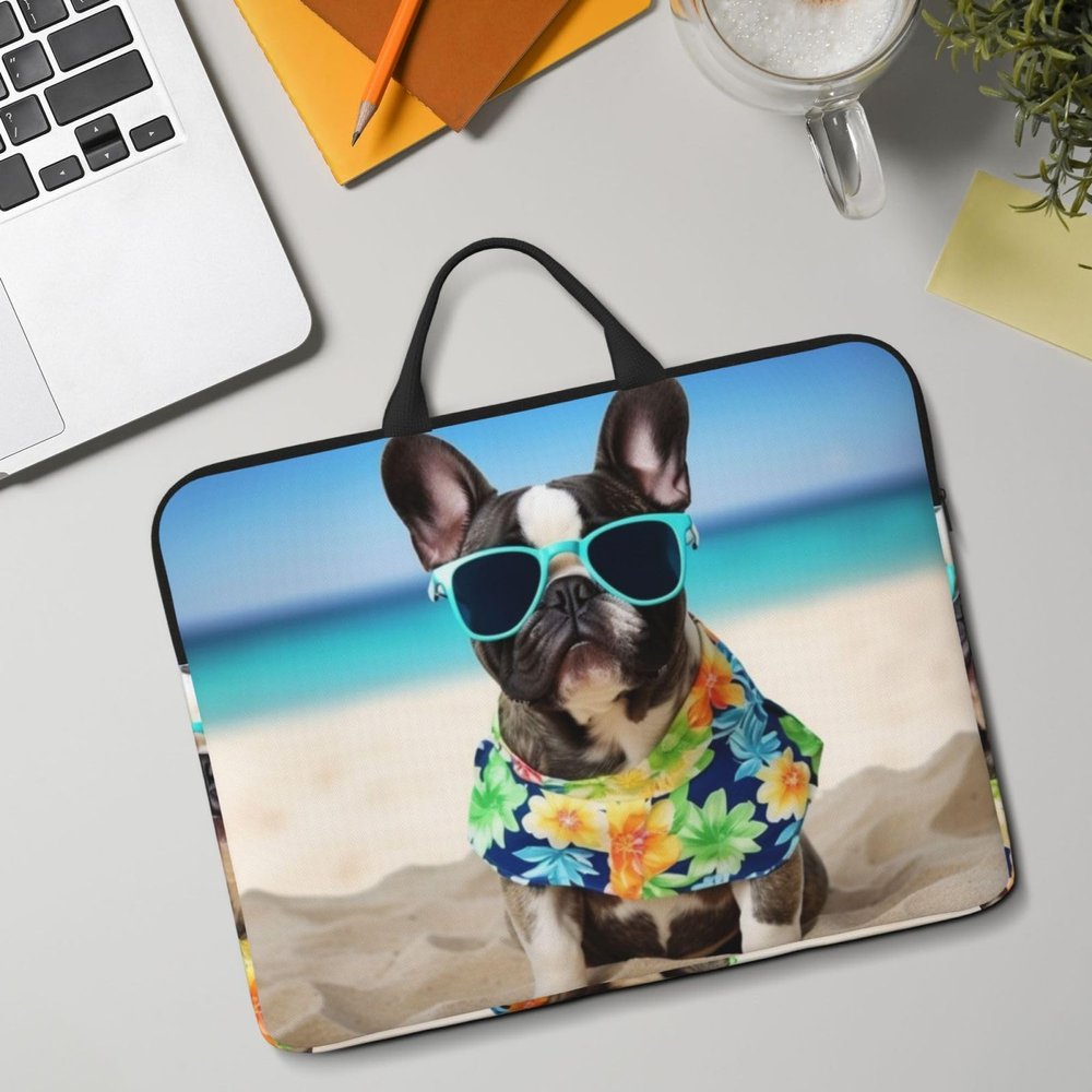 14in Laptop Sleeve Bag, Lightweight Waterproof Laptop Bag Shockproof Soft Carrying Case French Bulldog Summer Tablet Travel Cover with Handle for 13-14 Inch Notebook