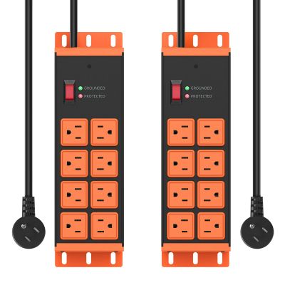 2 Pack Heavy Duty Power Strip 8 Outlets, Work Shop Outlet Strip Surge Protector 4800J, Industrial Metal 15Amp Power Strip, 6FT Extension Cord, ETL Listed