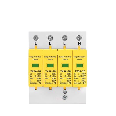 AC SPD 4P 275V 385V 420V 20KA 40KA 60KA House Lightning Surge Protector Protection Protective Low-Voltage Arrester Device(385V,30-60KA)