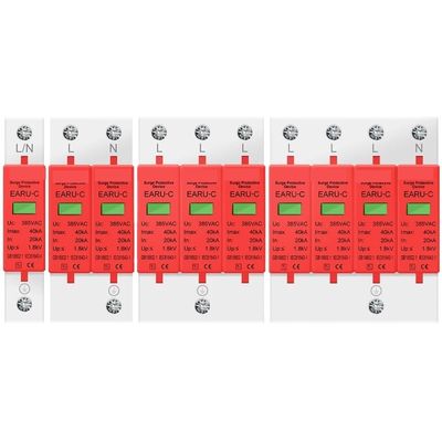 5pcs AC 385V SPD 1P 2P 3P 4P 20KA 30KA 40KA 60KA House Lightning Surge Protector Protective Solar PV Low-Voltage Arrester Device(4P,AC385V 30-60KA)