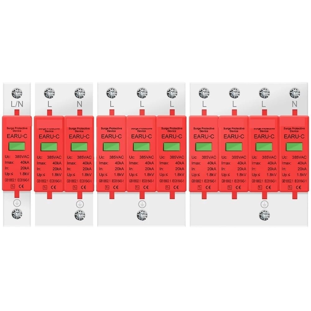 5pcs AC 385V SPD 1P 2P 3P 4P 20KA 30KA 40KA 60KA House Lightning Surge Protector Protective Solar PV Low-Voltage Arrester Device(4P,AC385V 30-60KA)