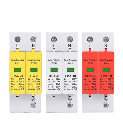 AC SPD 2P 275V 385V 420V 20KA 40KA 60KA House Lightning Surge Protector Protection Protective Low-Voltage Arrester Device(385V,20-40KA)