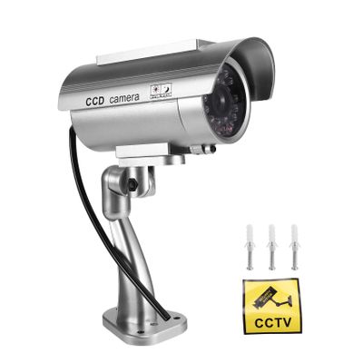 Yaregelun Simulation Solar Camera Outdoor Surveillance Simulation Fake Camera Dummy Cam with LED Light Silver