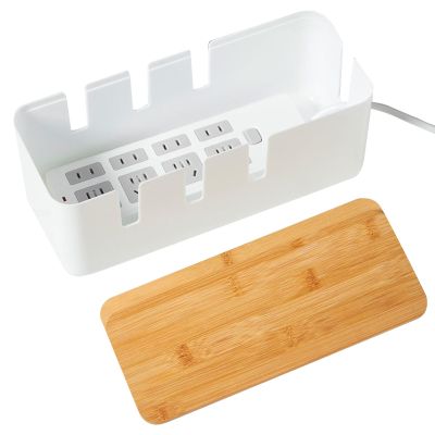 Cable Management Box, Wire Box Organizer, Wooden Cover Cord Case, Surge Protection Storage, Sturdy Home Kitchen Media Center Living Room Workstation Computer Desk Accessory