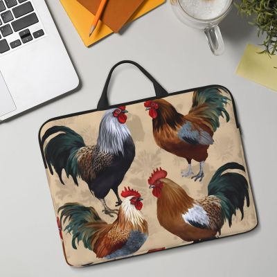 14in Laptop Sleeve Bag, Lightweight Waterproof Laptop Bag Shockproof Soft Carrying Case Rooster and Chicken Print Tablet Travel Cover with Handle for 13-14 Inch Notebook