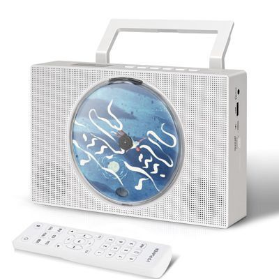 Portable CD Player with Bluetooth Built-in Dual Speakers, Desktop Wall Mounted Handheld CD Players for Home with Remote Control Support AUX/USB, FM Radio, Timer, Headphone Jack for Kids
