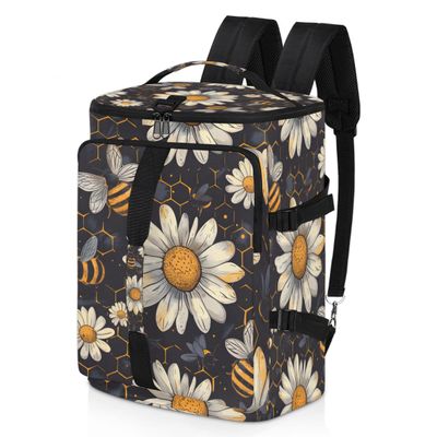 Adornori Honey Bumble Bee Travel Backpack Carry On Flight Approved for Women Men, 18.9 Inch Large Daisy Floral Bee Airline Approved Luggage Weekender Backpacks
