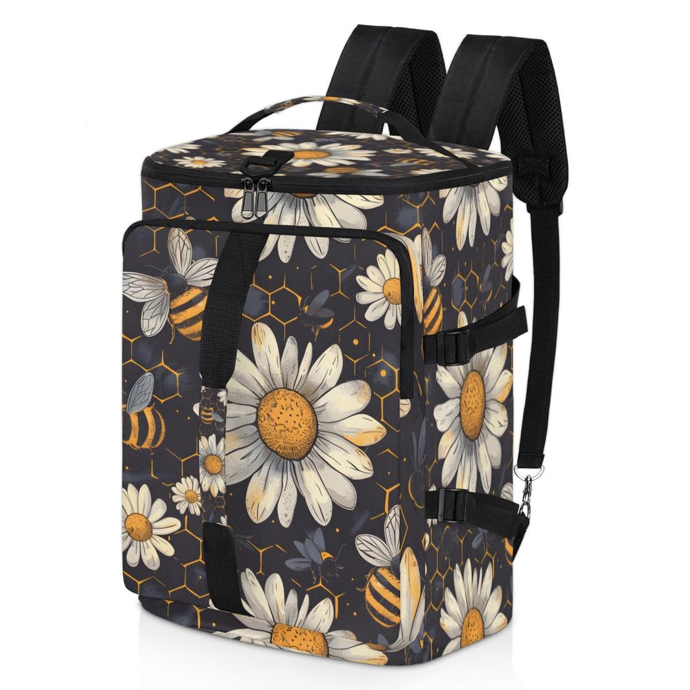 Adornori Honey Bumble Bee Travel Backpack Carry On Flight Approved for Women Men, 18.9 Inch Large Daisy Floral Bee Airline Approved Luggage Weekender Backpacks