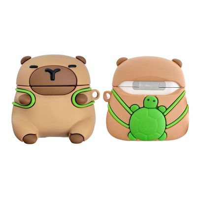 Earphone Case for AirPods Pro/Pro 2, Cute Taking Tortoise Backpack Calm Capybara Cover Soft TPU Silicone Case, Lovely Brown Capybara Protective Skin Protector