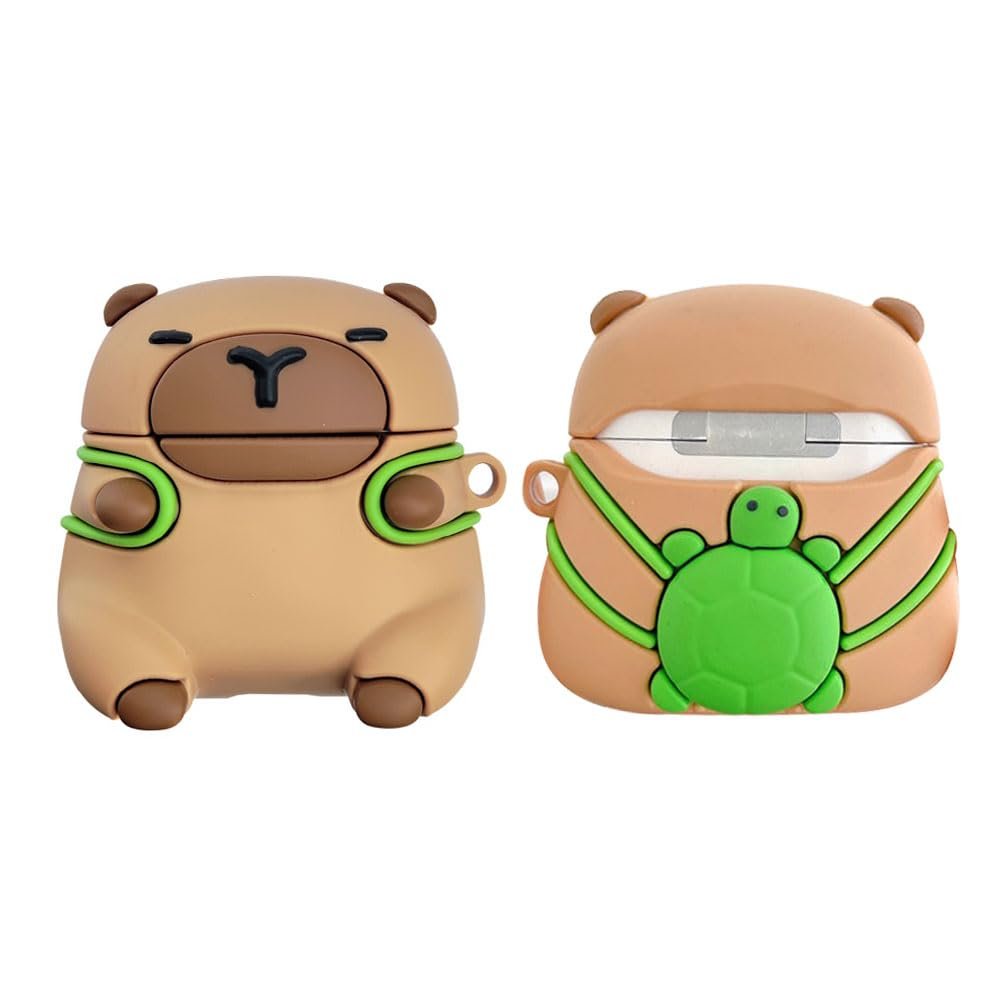 Earphone Case for AirPods Pro/Pro 2, Cute Taking Tortoise Backpack Calm Capybara Cover Soft TPU Silicone Case, Lovely Brown Capybara Protective Skin Protector
