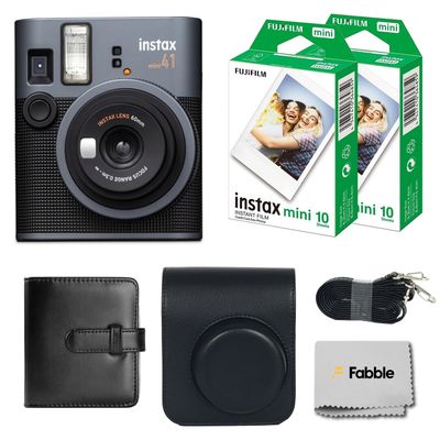 Fujifilm Instax Mini 41 Instant Film Camera Bundle with Groovy Case, Twin Pack Film (20 Sheets), Photo Album (32 Photos), Vintage Black