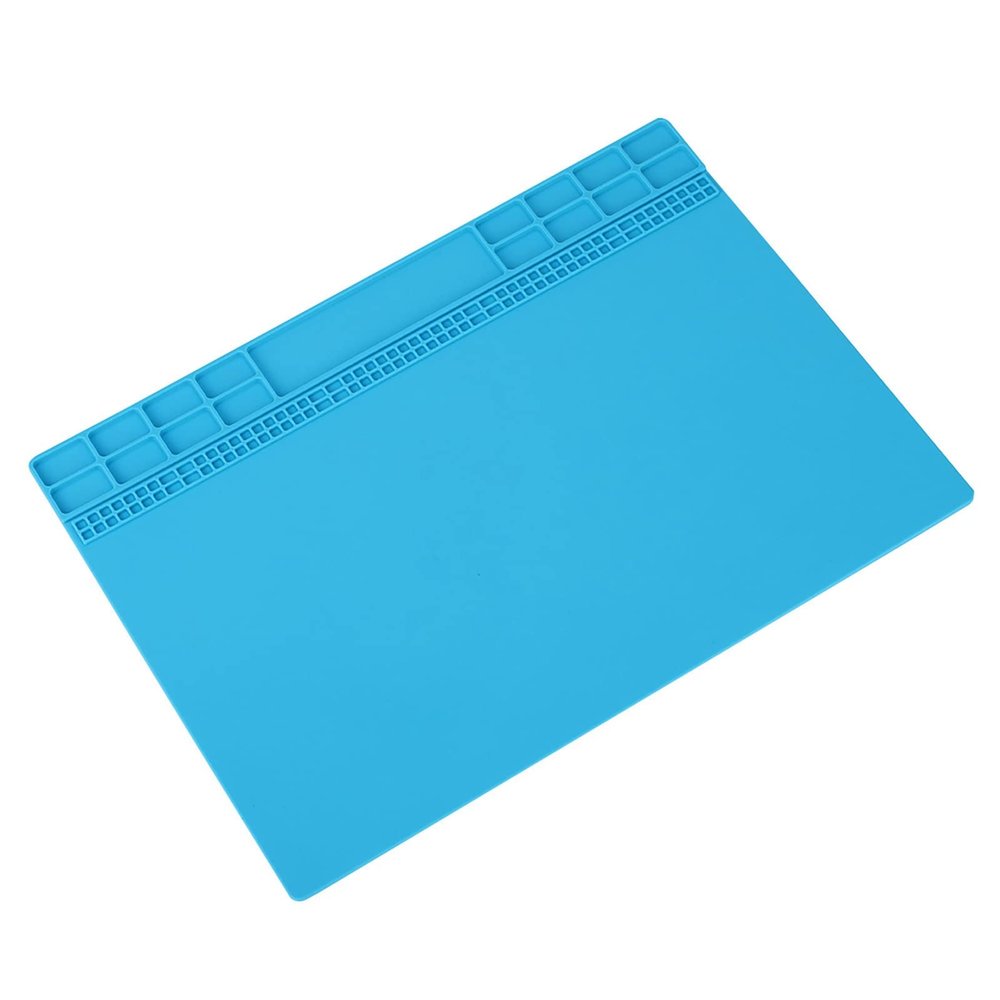 350MM*250MM Heat Maintenance Platform Mat for PhoneComputer Repair with Storage Grid, Anti-High Temperature Silicone Pad for Repair Techs (Light Blue)