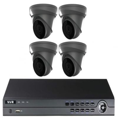 CCTVWHOLESALEOUTLET 4MP Plug & Play IP Kit: 4ch NVR with 1TB, 4 Turret Grey Cameras 4mm Lens, Night Vision, Built-in Mic, 100FT IR