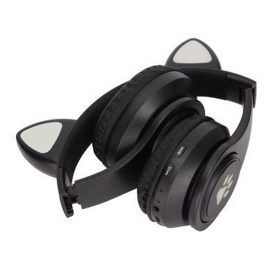 aqxreight Glowing Cat Ears Headphone with Dynamic Bass and Comfortable Design for Young Music Enthusiasts (Black)