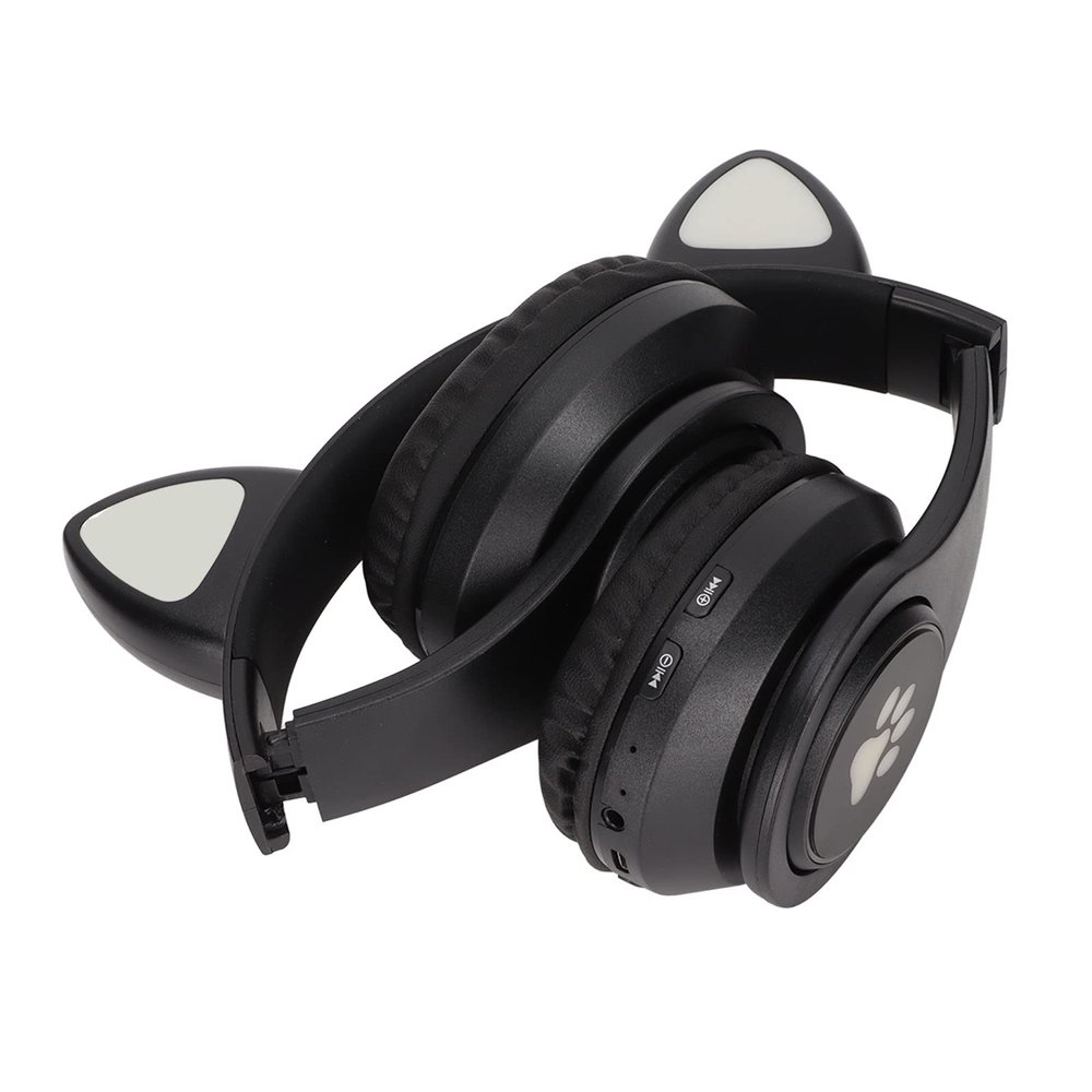 aqxreight Glowing Cat Ears Headphone with Dynamic Bass and Comfortable Design for Young Music Enthusiasts (Black)