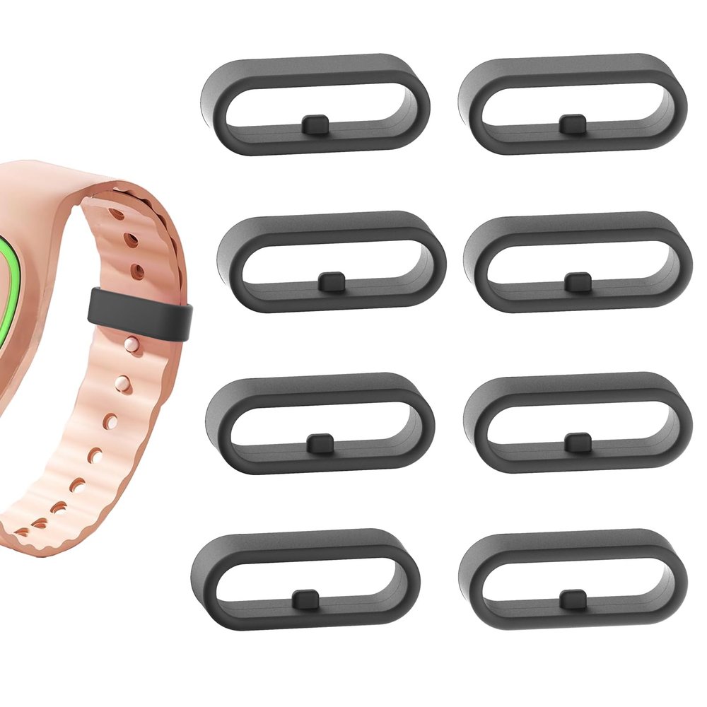 Ryukicy Band Keeper Compatible with Disney Magic Band 1.0/2.0/MagicBand +, Silicone Fastener Ring Holder, Secure Loop Clip for Watch Strap (Black*8)