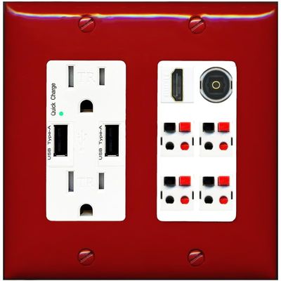 RiteAV 4 Speaker 1 Toslink-Optical HDMI Wall Plate - USB Outlet [Red/White]