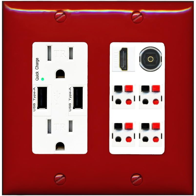 RiteAV 4 Speaker 1 Toslink-Optical HDMI Wall Plate - USB Outlet [Red/White]