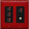 RiteAV 4 Port Speaker Wire Plug Jack Wall Plate with 1 RCA for Subwoofer - 2 Gang [Red/Black] view 1