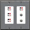 RiteAV 4 Speaker 2 Port Coax Cable TV Wall Plate - 2 Gang [Stainless/White] view 1