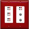 RiteAV 4 Speaker 2 Port Coax Cable TV Wall Plate - 2 Gang [Red/White] view 1