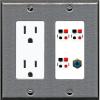 RiteAV 3 Port Speaker Wire Plug Jack Wall Plate with 1 RCA for Subwoofer - Outlet [Stainless/White] view 1
