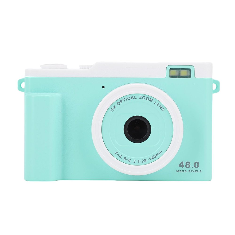 1080P 48MP Digital Camera, Portable CCD Digital Point and Shoot Camera with 15X Optical Zoom, Intelligent Focus, LED Flash, WiFi Transfer for Boys Girls (Green)
