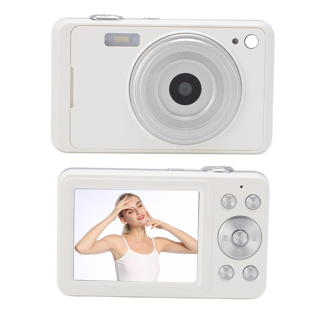 64MP 4K Digital Camera with 16x Digital Zoom, Student Camera, AF Auto Focusing, 2.8 inch Screen, LED Fill Light for Text, Food, Flowers (White)