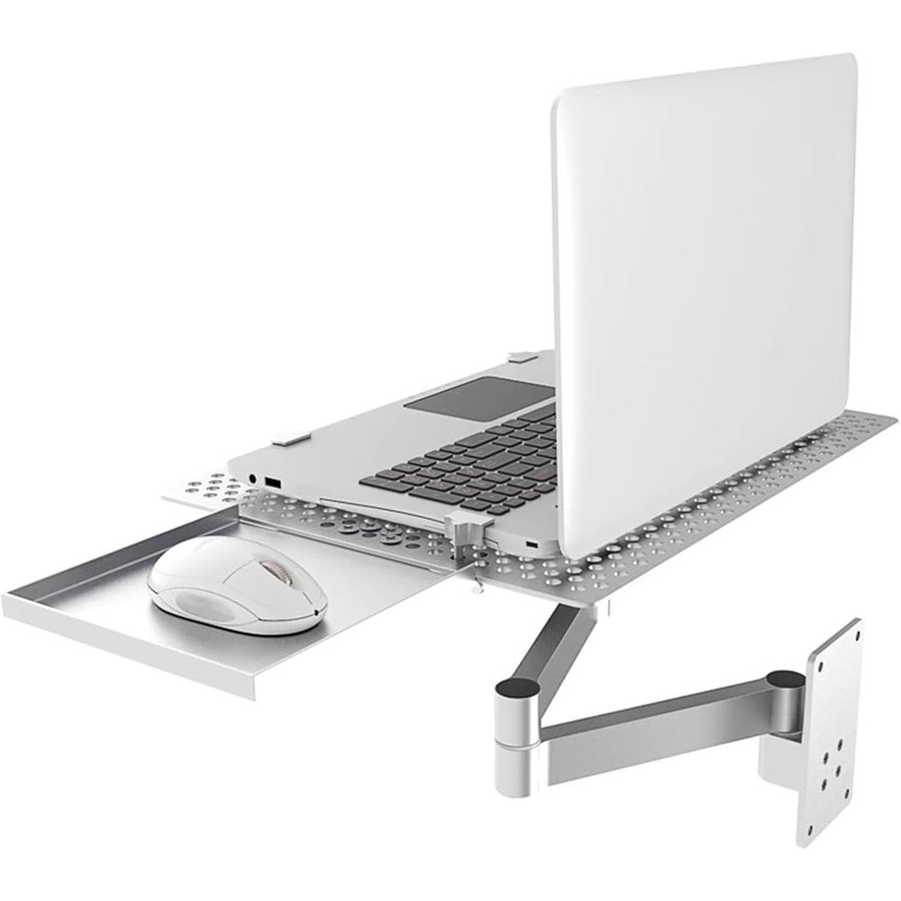 Adjustable Laptop Holder, Laptop Wall Mount with Mouse Tray, Full Hole Heat Dissipation and Flexible Multi-Angle Rotation, Full Motion Articulating Design, Weight Capacity 8KG for Home Office