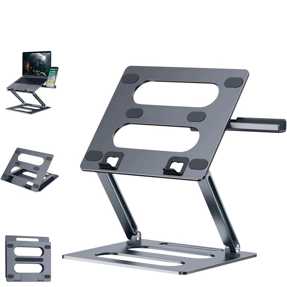Adjustable Laptop Stand, Folding Laptop Notebook Stand Holder, Alloy Laptop Bracket Accessories with Mobile Phone Co-Screen Stand, Swivel 180 Infinitely Adjustable, Stable Support for Office
