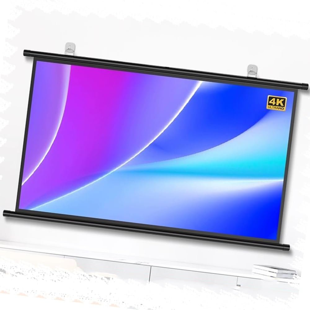 YAQXYH Pull Down Projector Screen 30/40/50/60/72inch Wall & Ceiling Projection Screen, Outdoor Indoor Movie Screen for Home School Cinema Theater, 4:3 16:9 Format(72in (16:9))