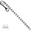 JUNNUJ Long Metal 16 Outlet Power Strip, Wide Spaced Garage Industrial Heavy Duty Power Strip with 4 FT Cord 15A, 125V, 1875W-Silver view 1