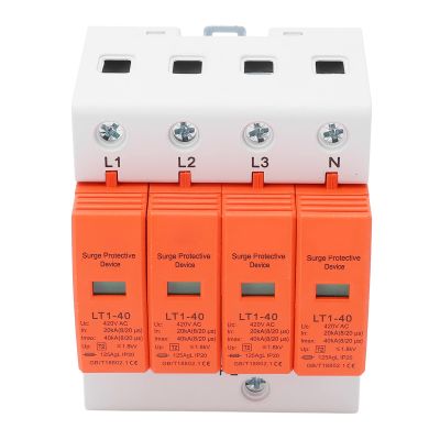 AC Voltage Protector 4P 20-40KA 420V | Quick Response in Nanoseconds | Rail Installation for Electrical Systems/Appliances | PC Flame Retardant Shell, IP20 Protection