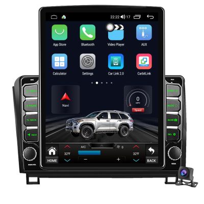 Android 14 Stereo Radio for Toyota Tundra 2007-2013 Toyota Sequoia 2008-2018 9.7 Inch Tesla Style IPS Touch Screen Built-in Wireless Apple Carplay & Android Auto with GPS Navigation Bluetooth WiFi