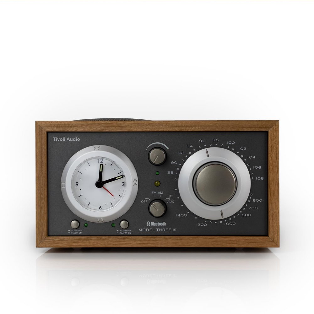 Tivoli Audio Model Three Bluetooth Clock Radio with USB-A & USB-C Charging Ports (Cherry/Metallic Taupe)