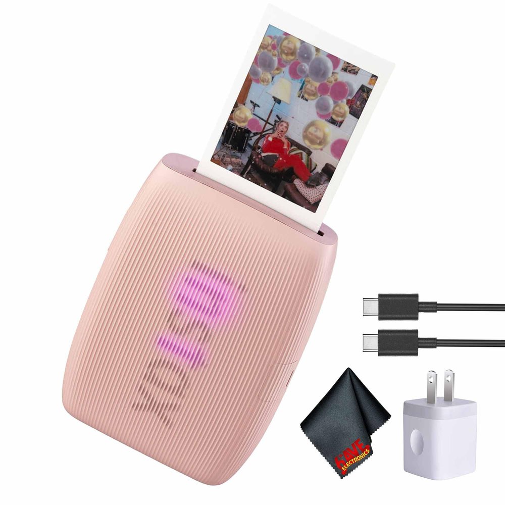 Fujifilm INSTAX MINI Link 3 Smartphone Printer (Rose Pink) Bundle with Microfiber Cleaning Cloth + USB Type C + USB Charging Adapter