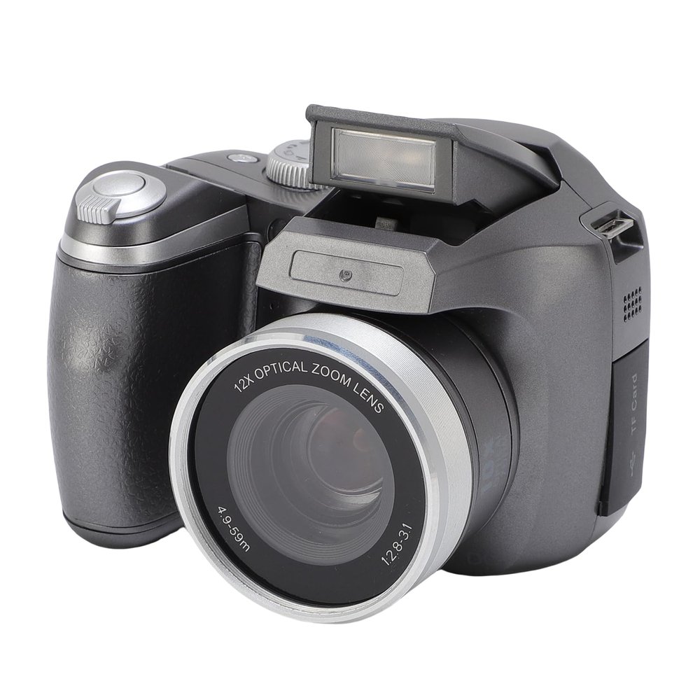 4K 60MP DSLR Camera with 12x Optical Zoom, CMOS Sensor and LED Flash, Video Camera with 2.88" LCD Screen for Travel, Portrait, Scenery Photography (Silver)
