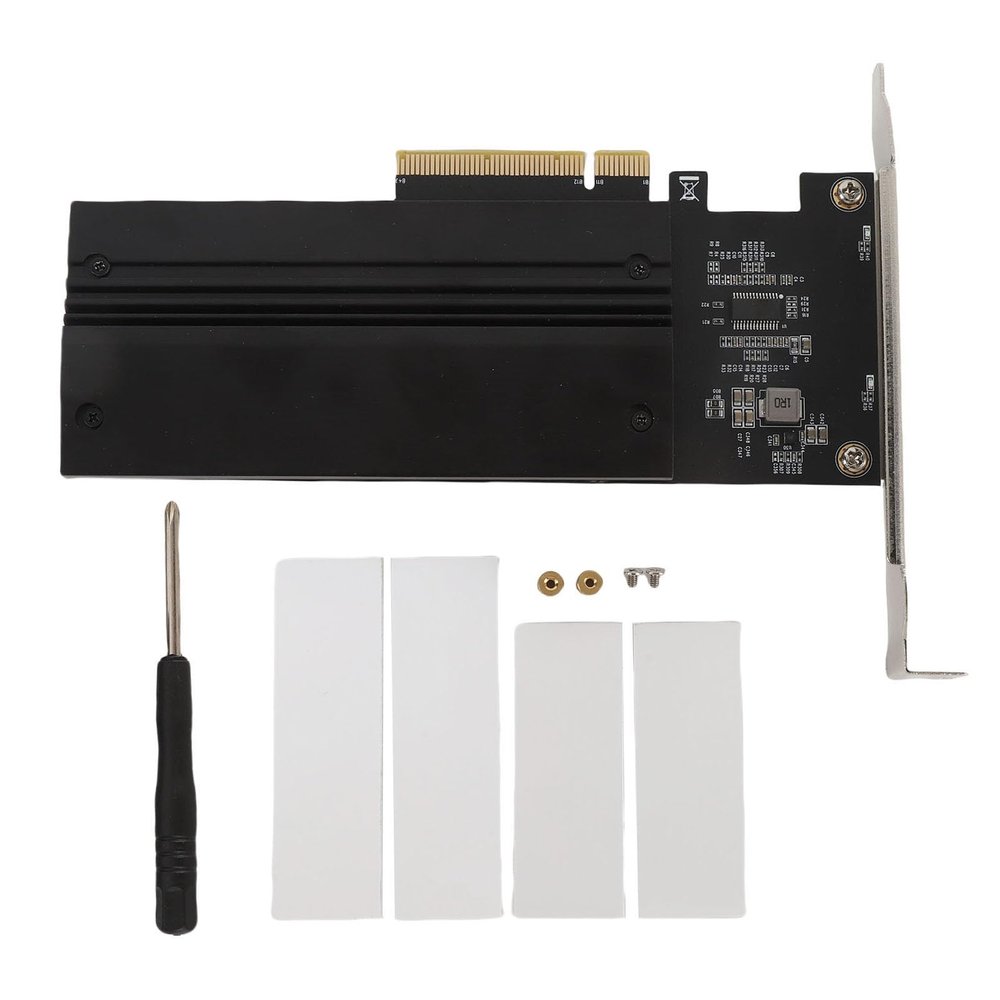 Denash M.2 NVMe to PCIe 4.0 X8 Adapter Card, Support 2 M.2 SSDs, PCIe Bifurcation, Full Metal Heatsink, for,LED Indicator, Aluminum Alloy,
