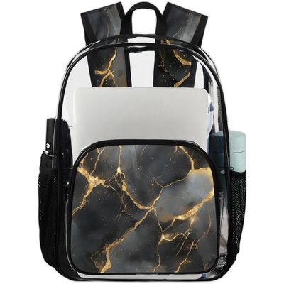 Adornori Black Large Heavy Duty Clear Backpack Marble PVC Transparent See Through Bag for Work Travel Security