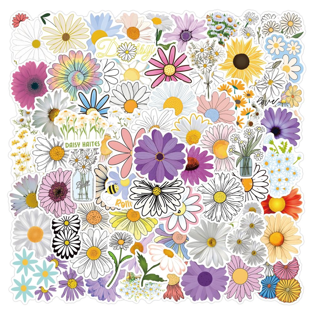 110PCS Daisy Stickers Beautiful Plants Sticker for Water Bottles Laptop Luggage Journaling, Kechup Cute Daisy Decals Waterproof Vinyl Stickers for Kids Teens Adults