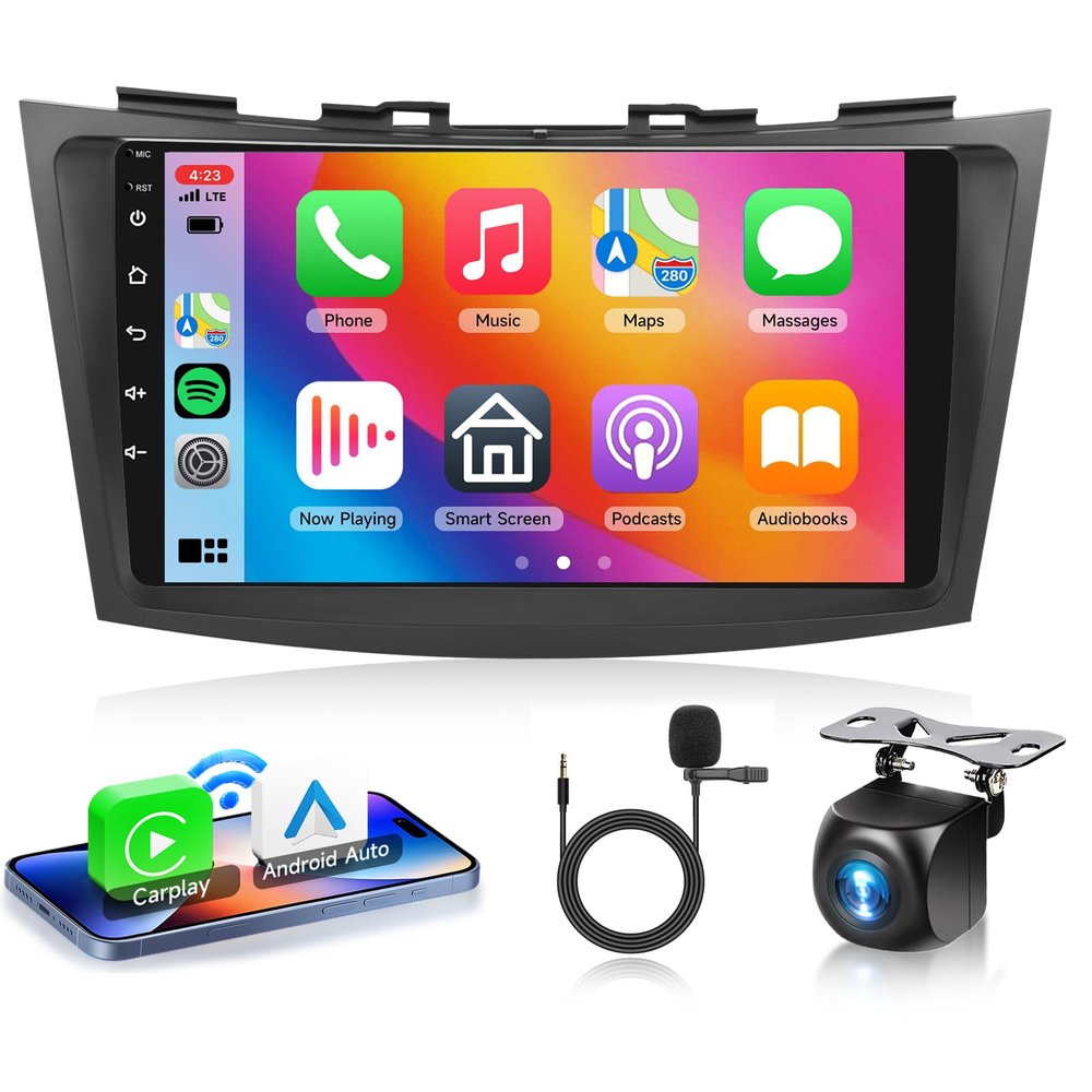 2G+64G Android 13 Car Stereo for Suzuki Swift 2011-2017 with Wireless Carplay Android Auto, 9 Inch Touch Screen Radio Support GPS/WiFi/Bluetooth/FM/SWC/Backup Camera