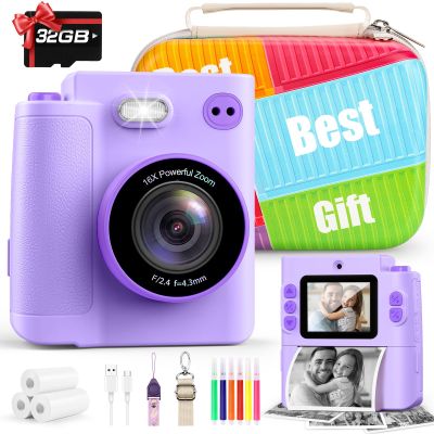 Kids Camera Gift for Girls: Selfie Digital Instant Print Cameras HD Toys for Kids Teen Girls Boys Ages 3 4 5 6 7 8 9 10 12 Birthday Christmas Valentines Easter Gifts with 32G SD Card Purple