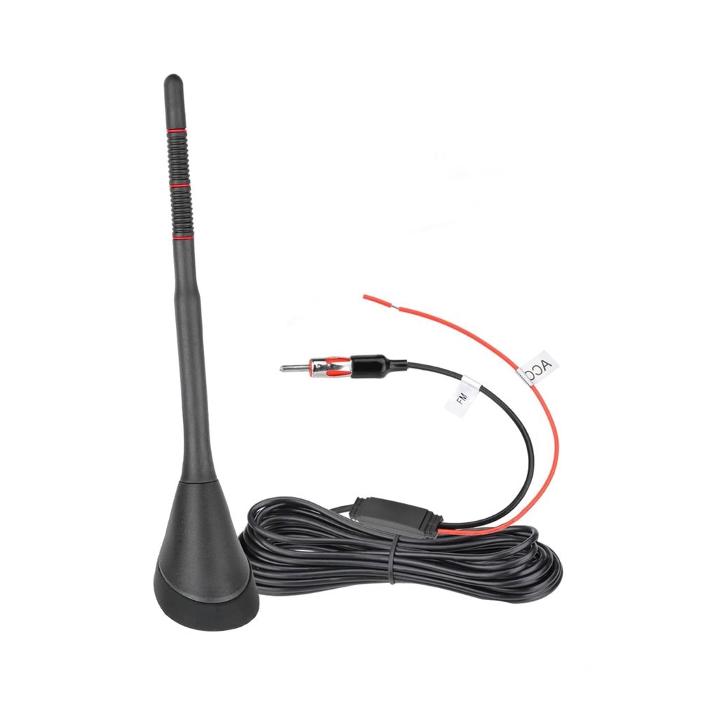 SZSAUTO Universal Car Antenna Replacement - AM FM Stereo Amplified Car Radio Antenna with 12V Power Wire for Vehicle Cars Trucks SUVs Marine Boats Radio Stereo Receiver Media Head Unit