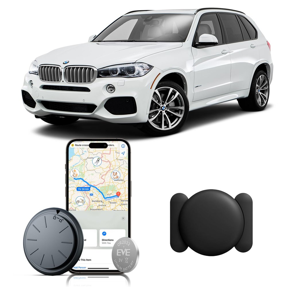 ZFSJTAG Car GPS Tracking Device for Vehicles, 1PCS Real Time GPS Tracker, Work with Find My (iOS Only),Hidden Mini GPS Tracker,No Monthly Fee (Black Tracker, Black Magnetic Case)