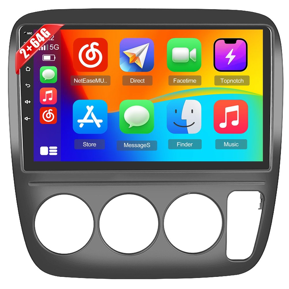2+64G Android Car Stereo for Honda CRV 1997 1998 1999 2000 2001 (Manual A/C) Radio, Wireless Carplay Android Auto, 9 Inch Touchscreen Radio WiFi GPS Navigation Bluetooth FM RDS EQ Mirror Link